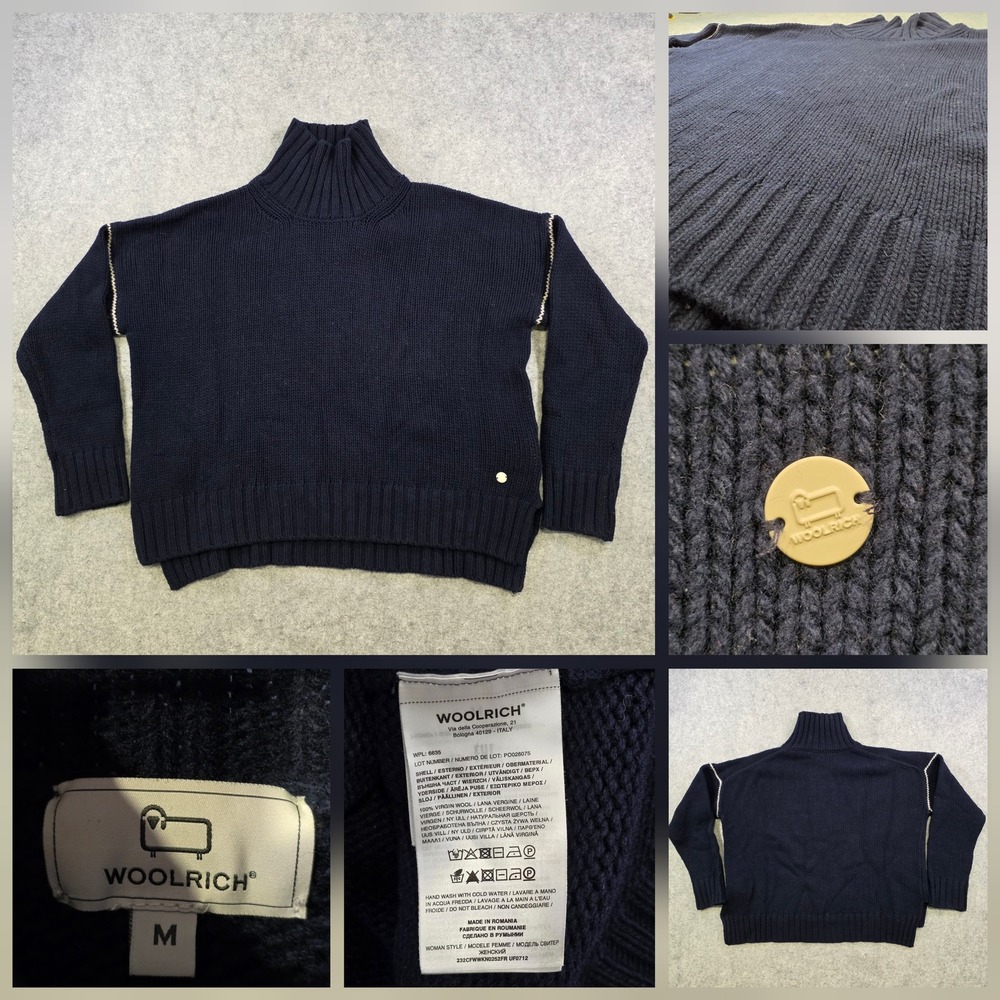 Woolrich Sweater Womens Medium Blue 100% Wool Turtleneck Chunky Knit Pullover